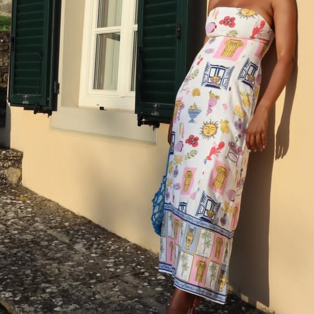 NWT Japna Linen Blend Strapless Maxi Dress, XL, White Multi - Picture 9 of 10